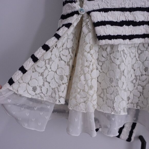 Anthropologie Postage Stamp Open Cardigan Sweater Lace Hem White Black Size S - Picture 7 of 10